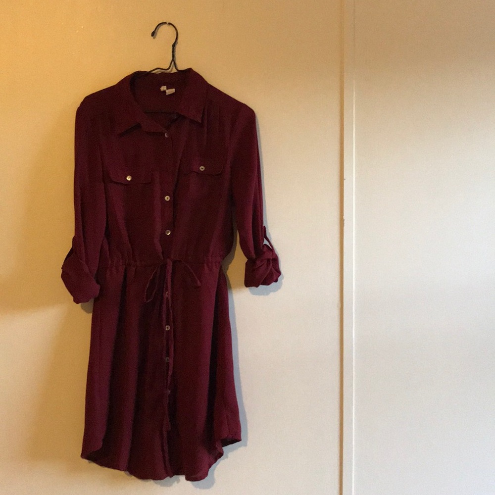 Japna M Burgundy Shirt Dress